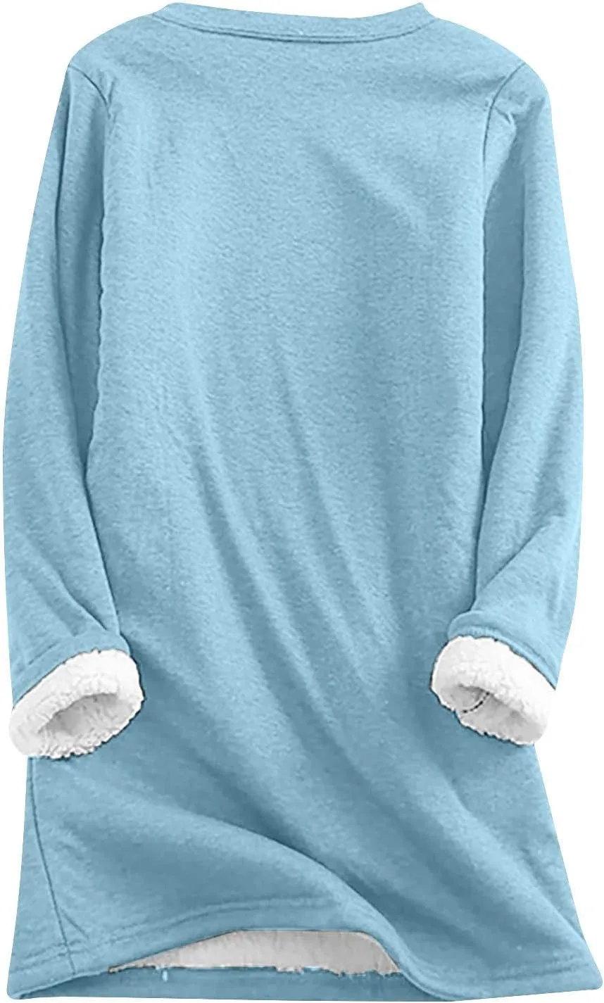 2 PCS Outfits Womens Fleece Sherpa Lined Sweatsuits Funny Long Sleeve Tops and Sweat Pants Winter Warm Tracksuit Set