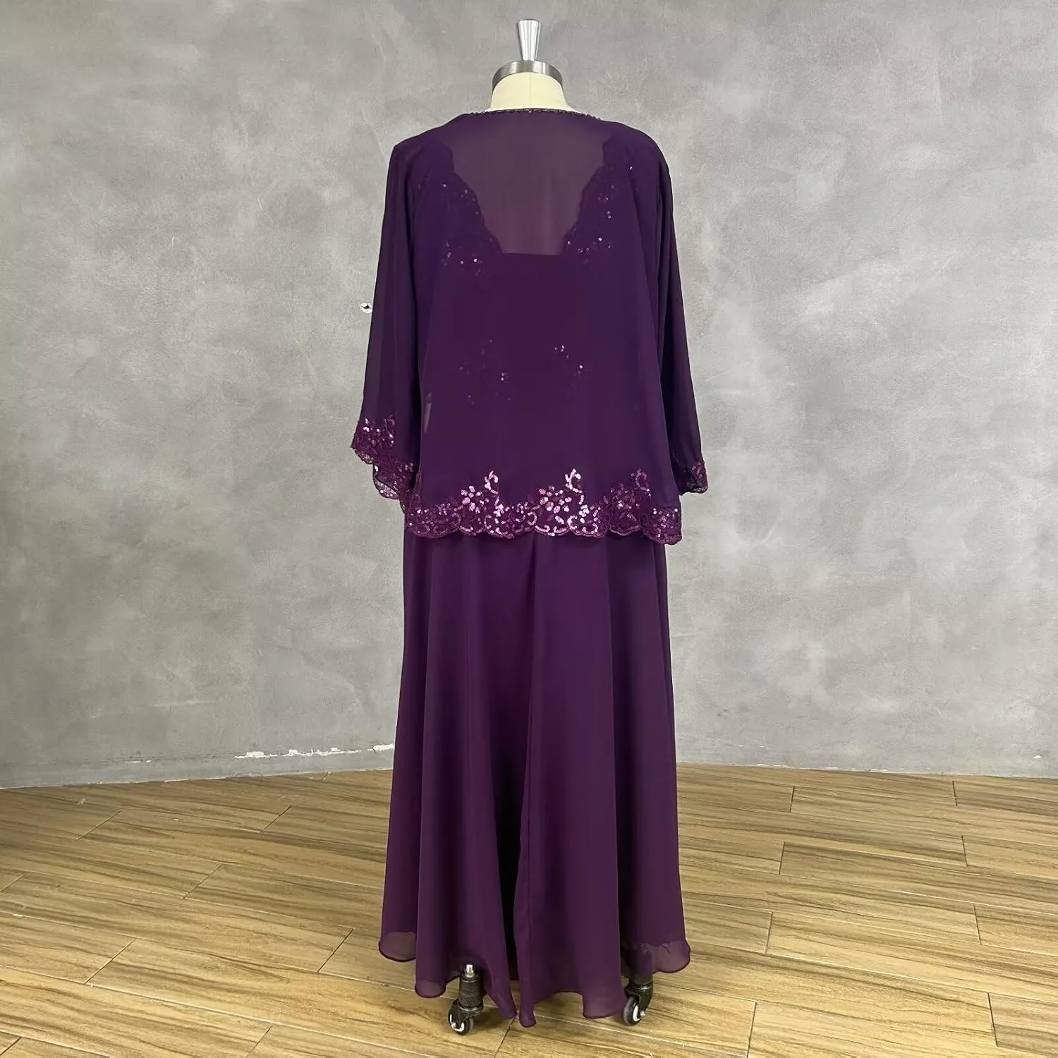 2 Piece Mother of The Bride Dresses with Jacket 3/4 Sleeves Lace Chiffon Formal Evening Gown for Wedding