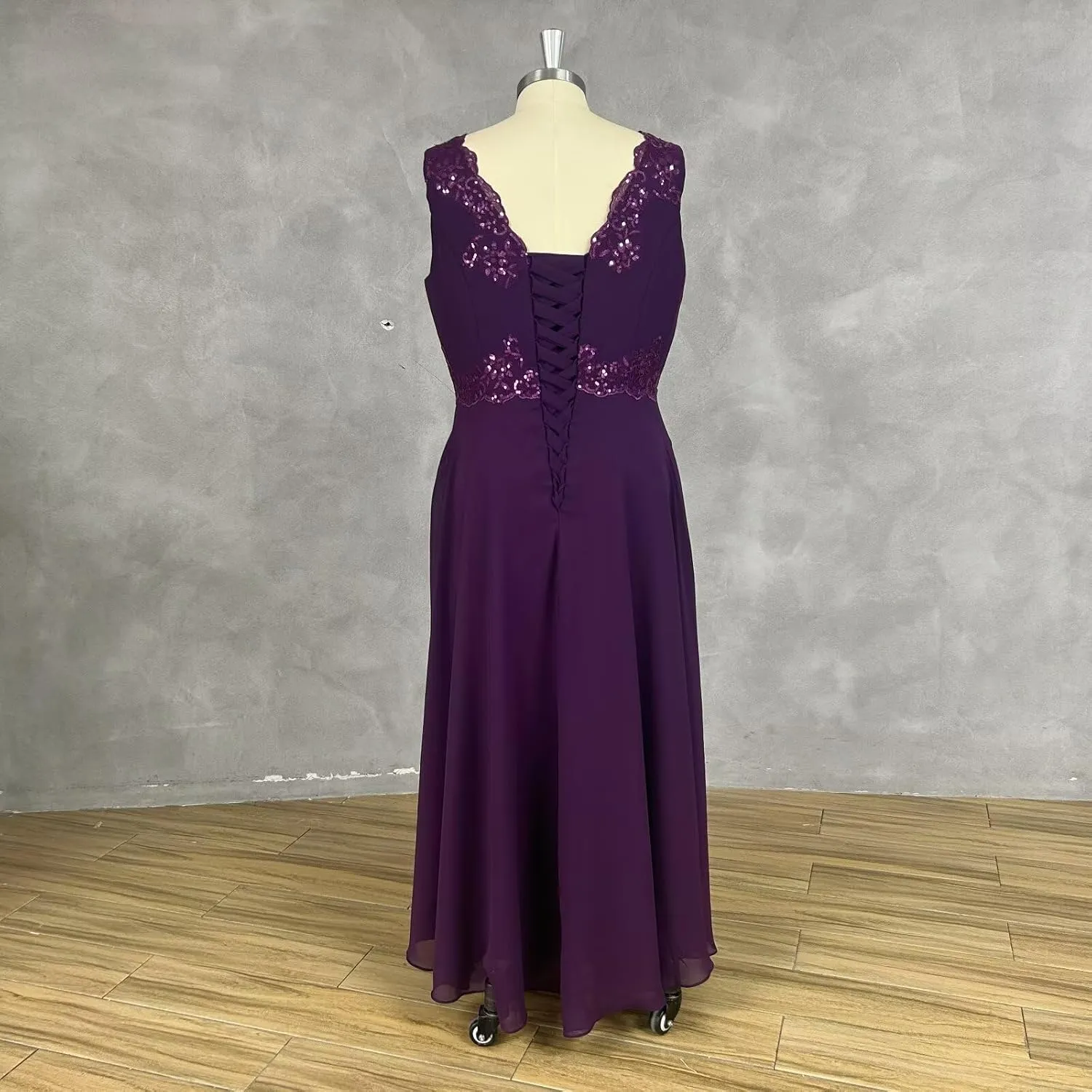 2 Piece Mother of The Bride Dresses with Jacket 3/4 Sleeves Lace Chiffon Formal Evening Gown for Wedding
