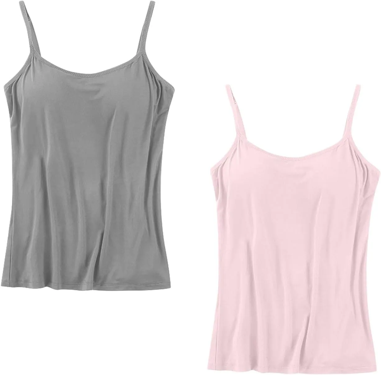 2Pack Tank Tops with Built in Bras for Women's Plus Size Spaghetti Strap Basic Layer Camis Bra Camisoles Underwear