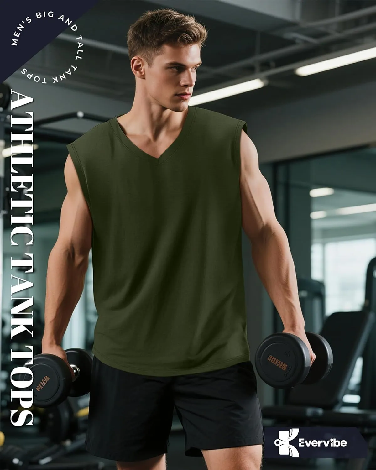 3 Pack Mens V Neck Tank Tops 95% Cotton Sleeveless Big and Tall Muscle Cut Off Shirts Gym Workout Tee
