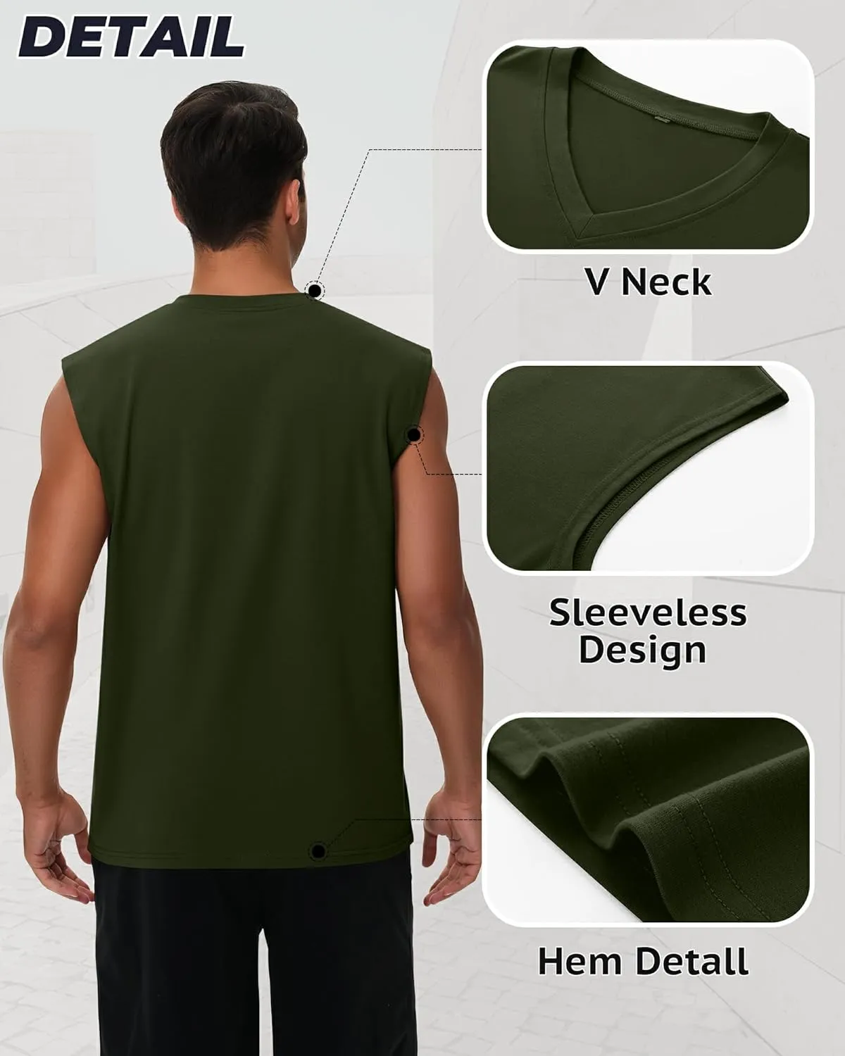 3 Pack Mens V Neck Tank Tops 95% Cotton Sleeveless Big and Tall Muscle Cut Off Shirts Gym Workout Tee