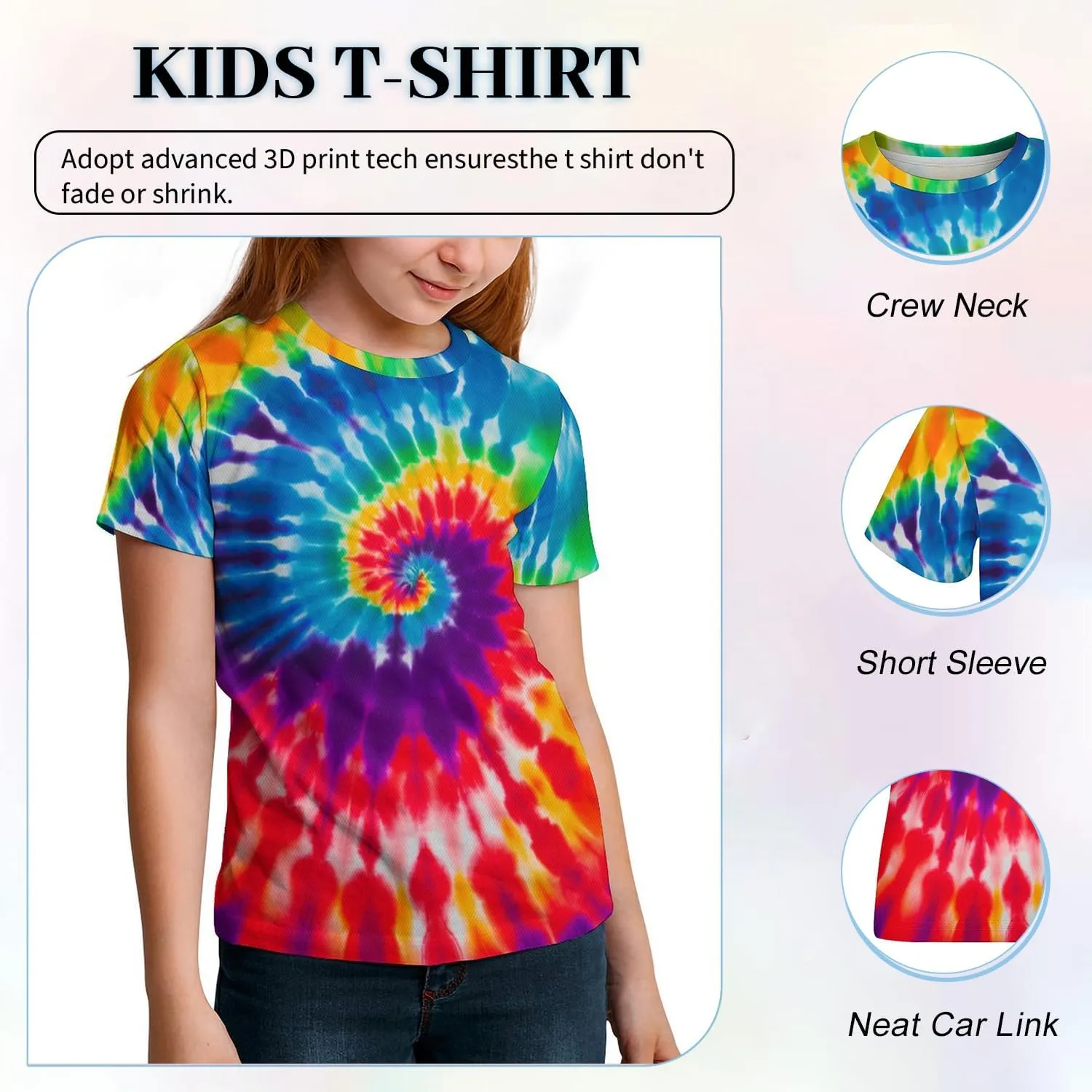 3D Graphic Kids T Shirt, Unisex Creative Print Crewneck Shirts, Boys Girls Short Sleeve Tees for 6-16 Years Teens