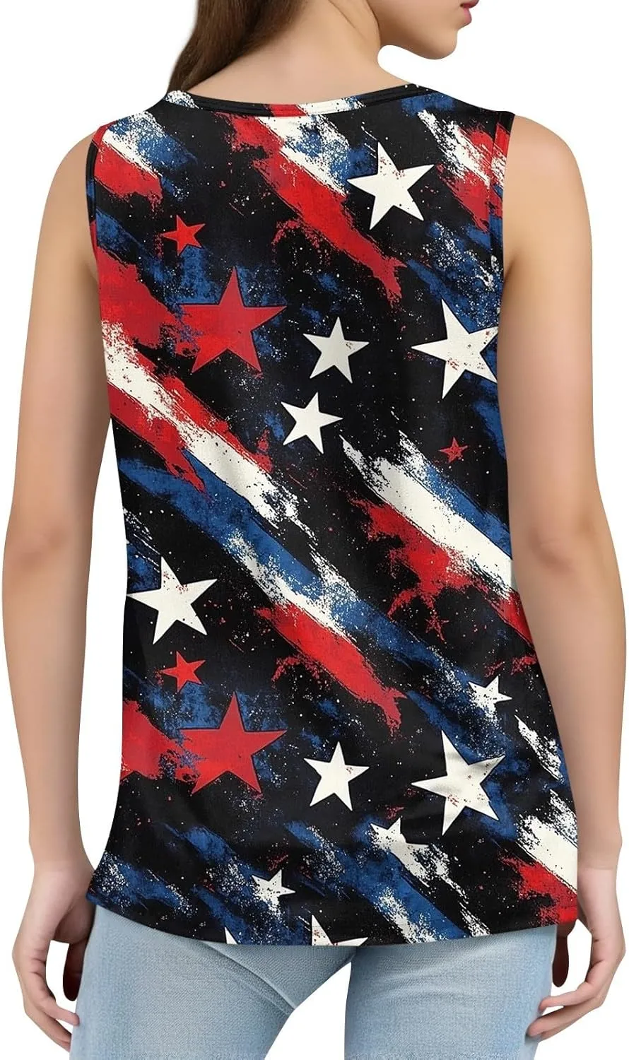 4Th of July Tank Tops for Women Ruffled Square Neck Loose Fit American Flag Tank Top Sleeveless Festival Outfits