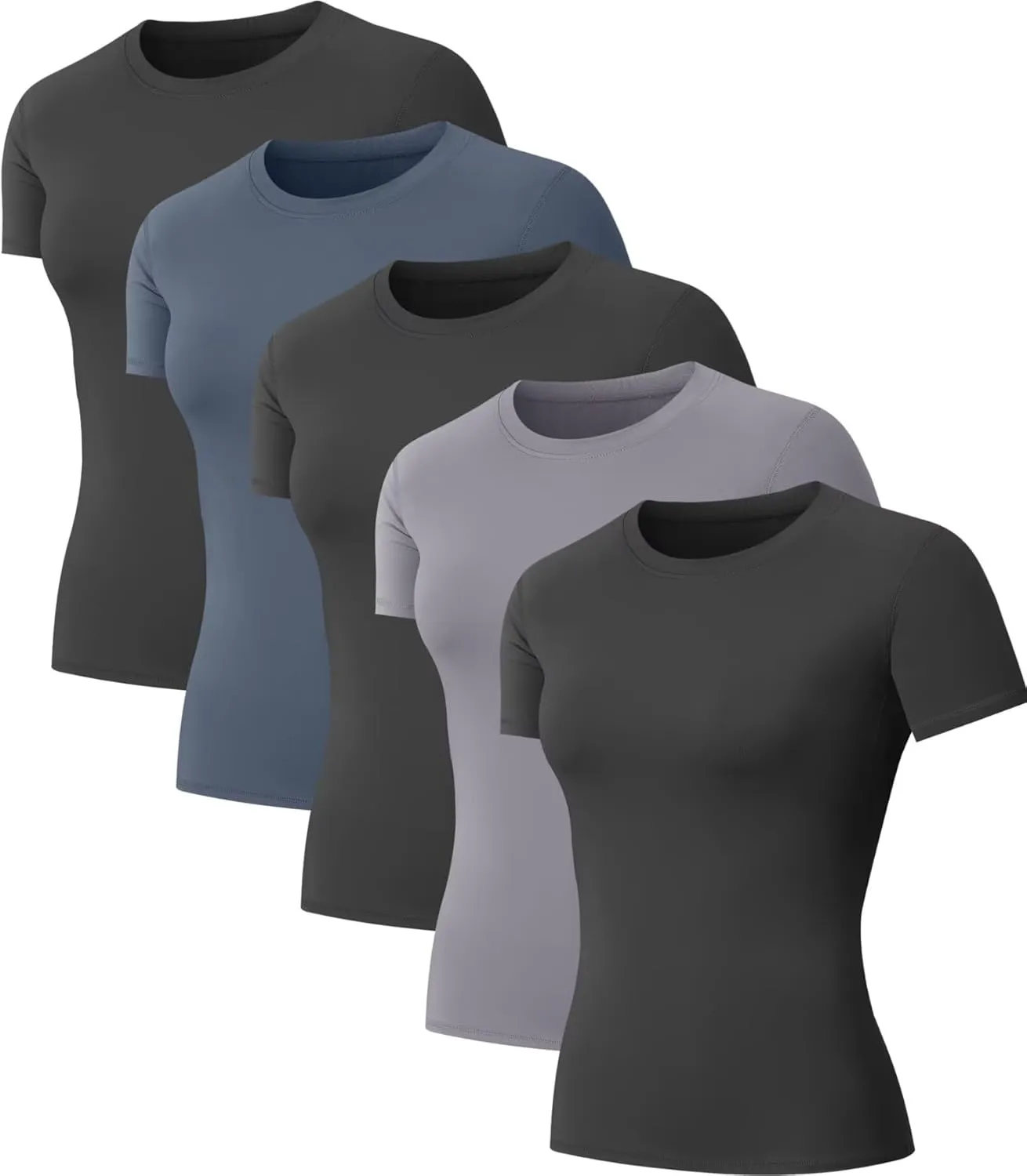 5-Pack Women's Compression Shirts Short Sleeve Workout Tops Athletic Baselayer Quick Dry Gym Yoga Running T-Shirt