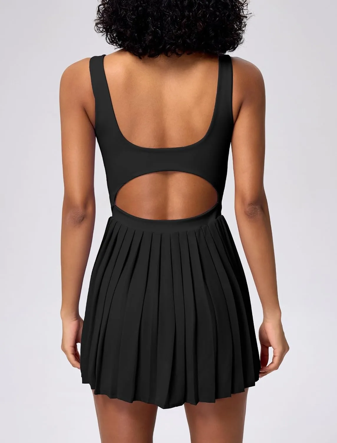 ABOCIW Tennis Dress for Women Square Neck Pleated Athletic Dress with Built-in Shorts & Bra Workout Golf Exercise Dress
