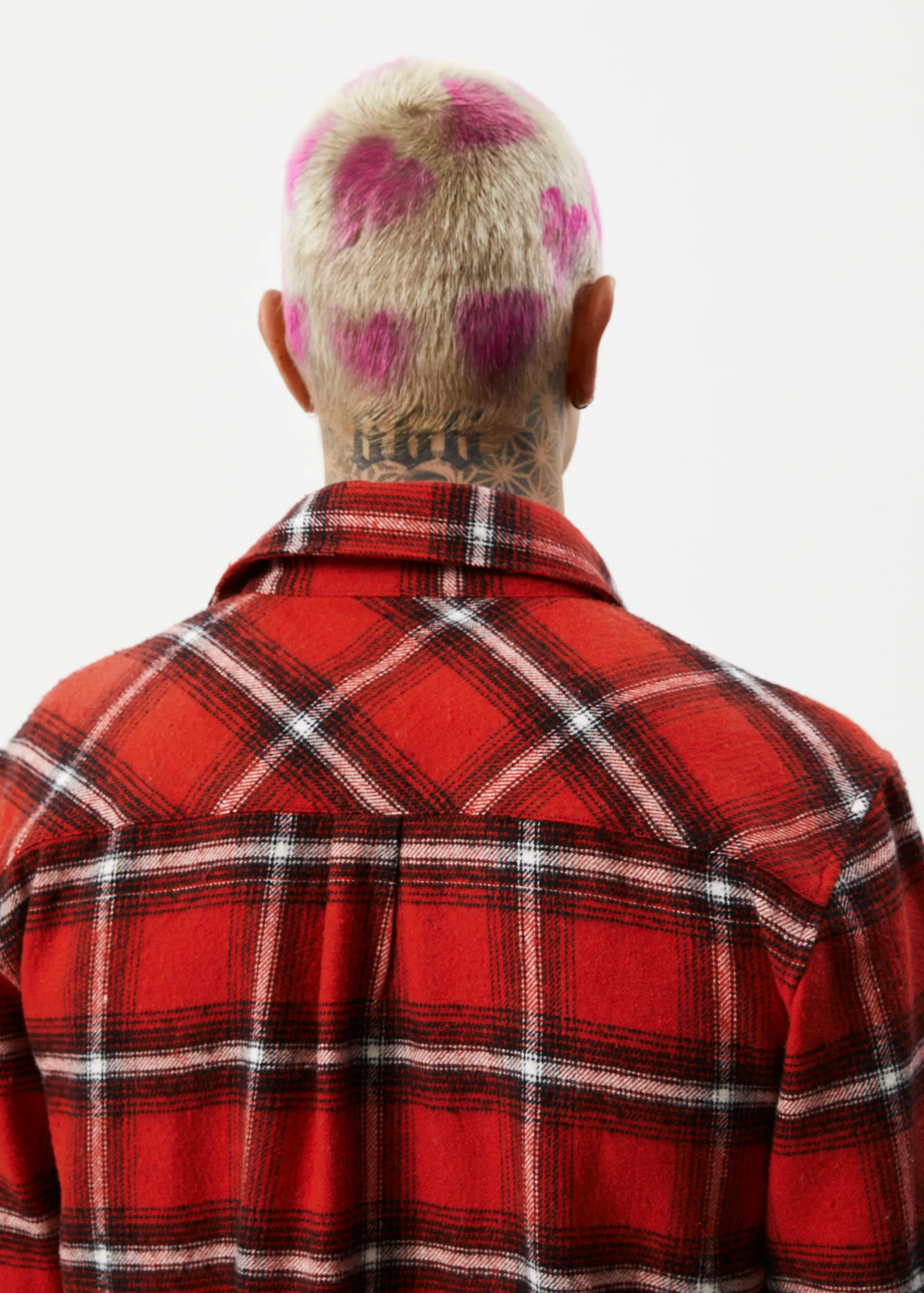 AFENDS Mens Nobody - Flannel Long Sleeve Shirt - Deep Red