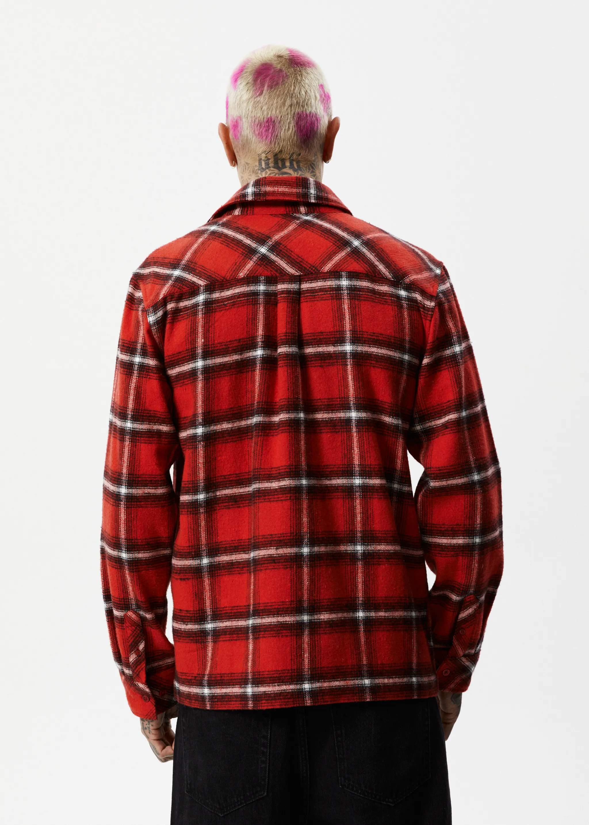 AFENDS Mens Nobody - Flannel Long Sleeve Shirt - Deep Red