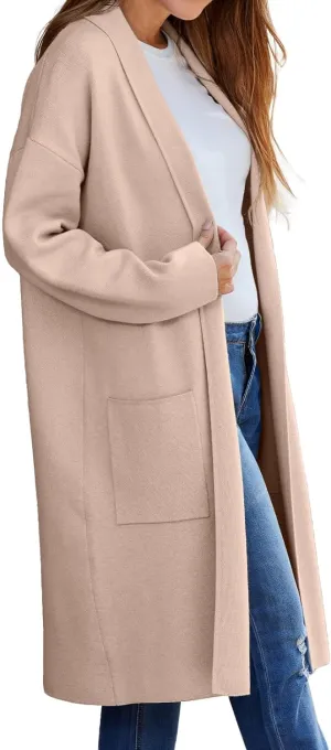 aihihe Oversized Cardigan for Women Classic Lapel Collar Open Front Long Jacket 2023 Fall Trendy Outerwear with Pockets