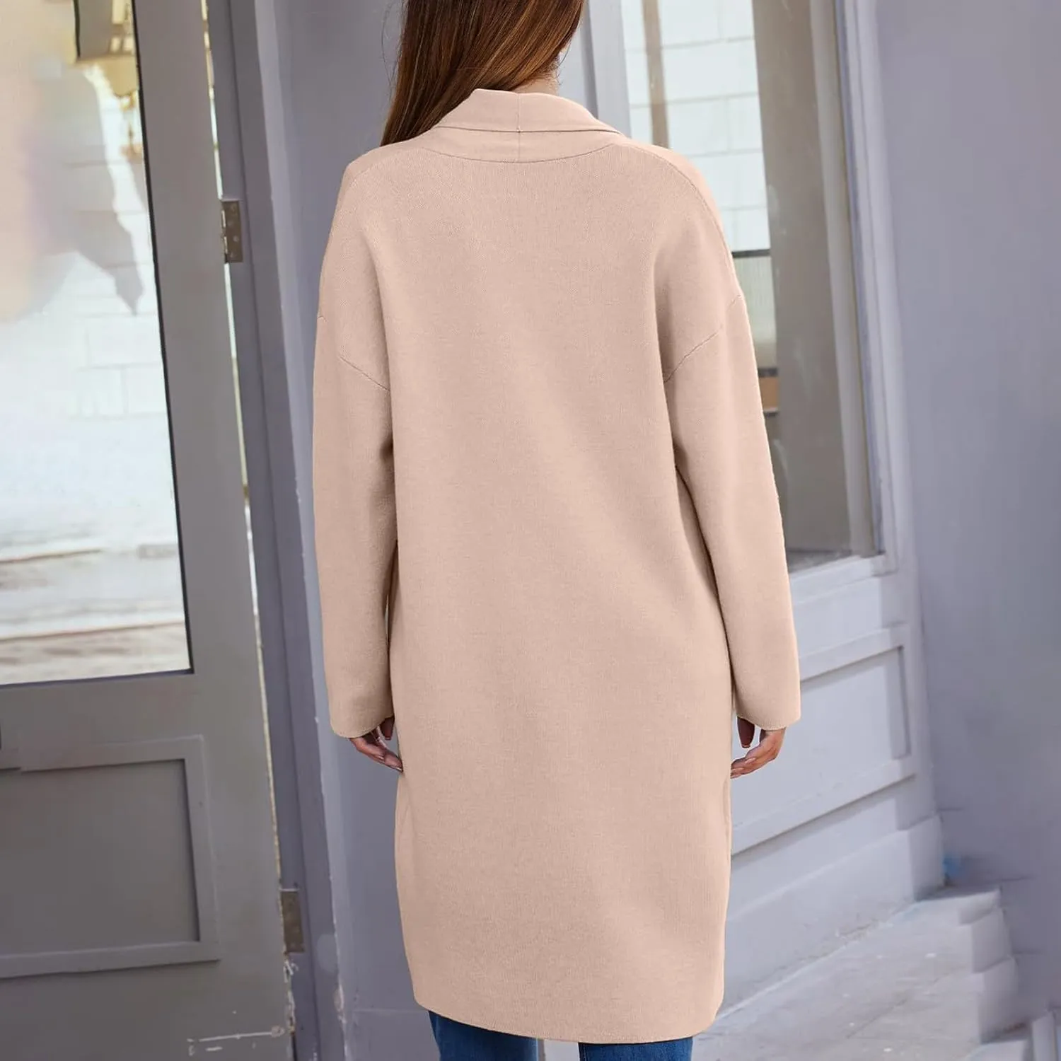 aihihe Oversized Cardigan for Women Classic Lapel Collar Open Front Long Jacket 2023 Fall Trendy Outerwear with Pockets