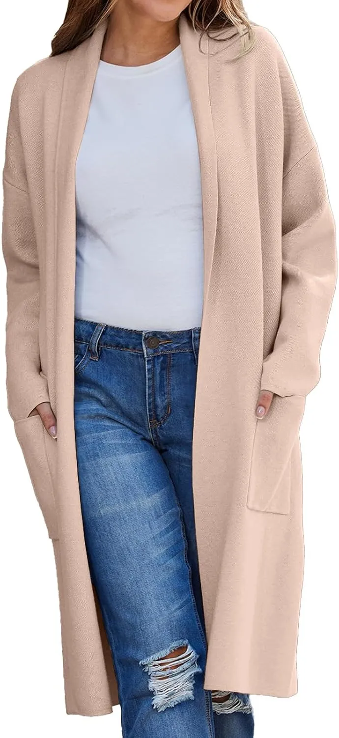 aihihe Oversized Cardigan for Women Classic Lapel Collar Open Front Long Jacket 2023 Fall Trendy Outerwear with Pockets
