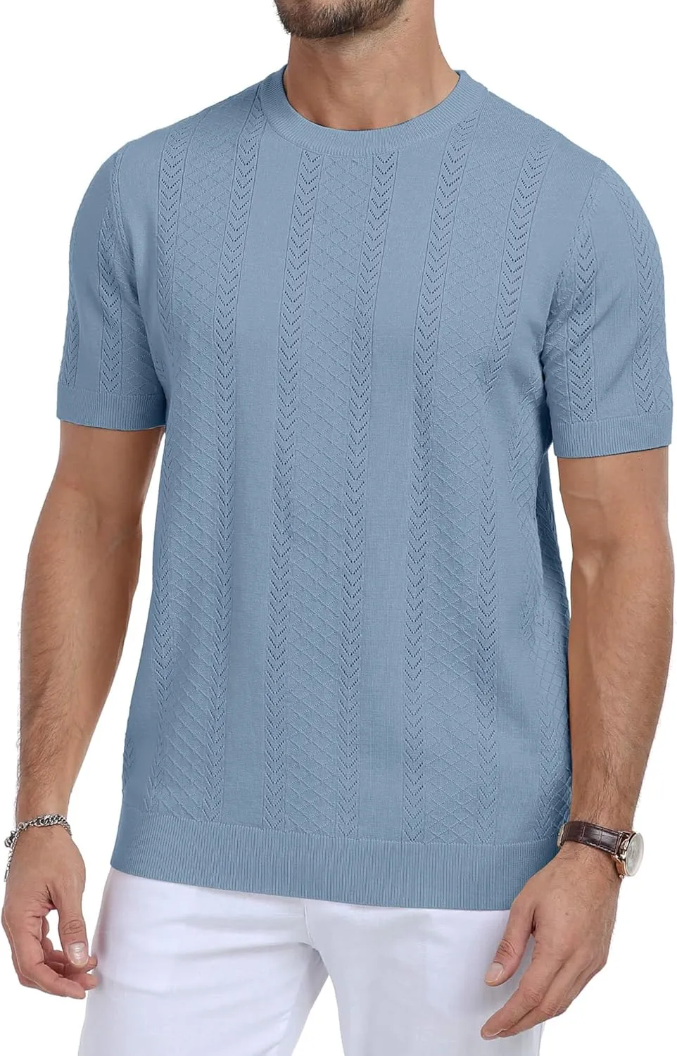 Aiyino Men's Knit T-Shirt Short Sleeve Tee Crewneck Sweater Shirt Casual Pullover Tops