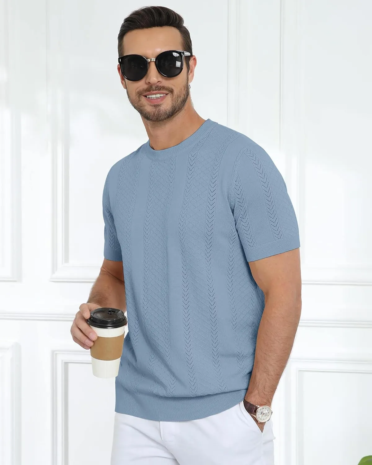 Aiyino Men's Knit T-Shirt Short Sleeve Tee Crewneck Sweater Shirt Casual Pullover Tops