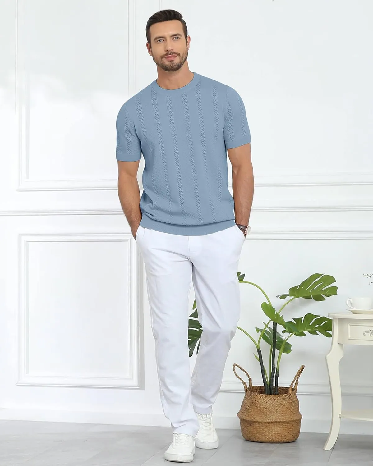 Aiyino Men's Knit T-Shirt Short Sleeve Tee Crewneck Sweater Shirt Casual Pullover Tops