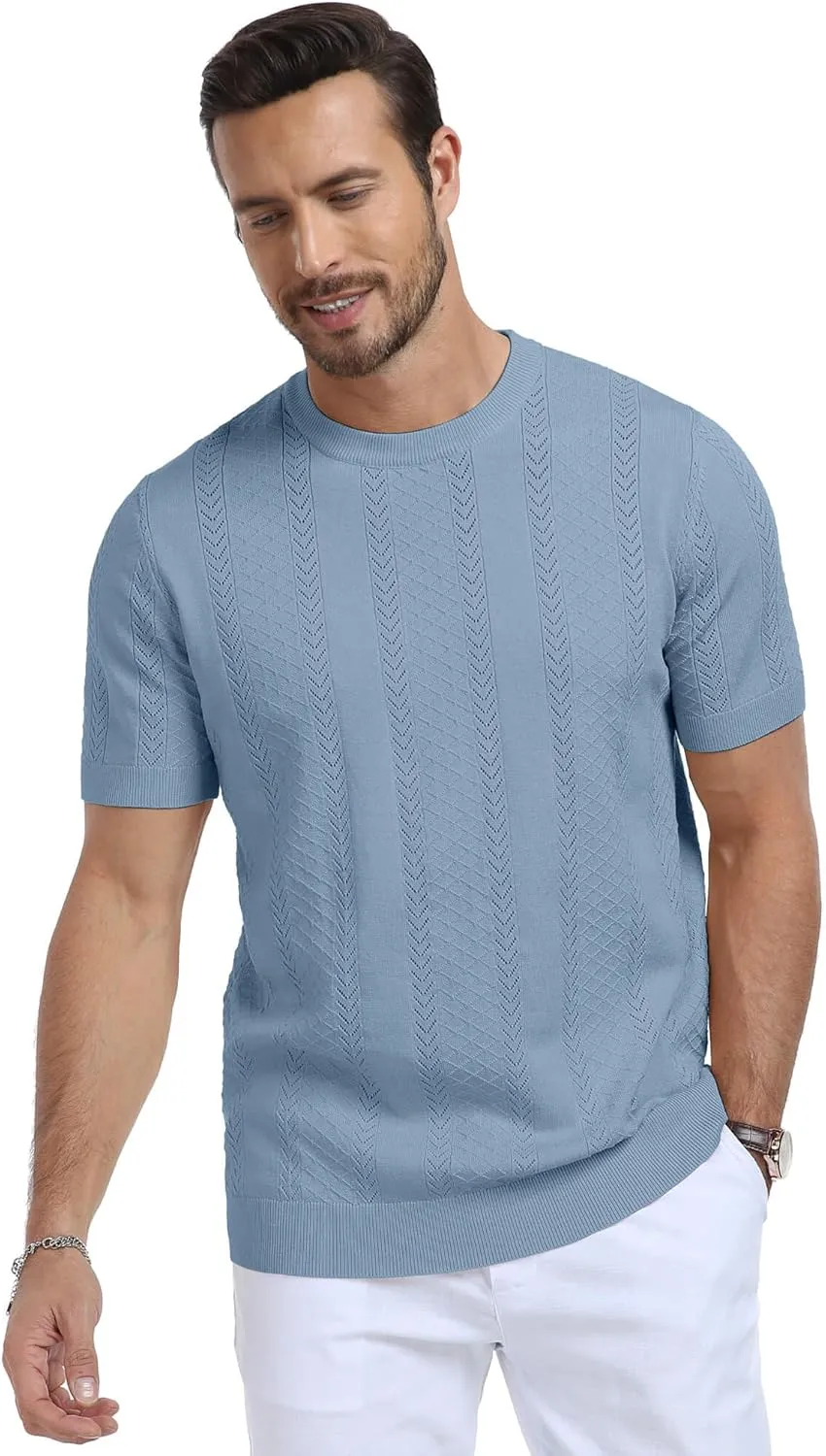 Aiyino Men's Knit T-Shirt Short Sleeve Tee Crewneck Sweater Shirt Casual Pullover Tops