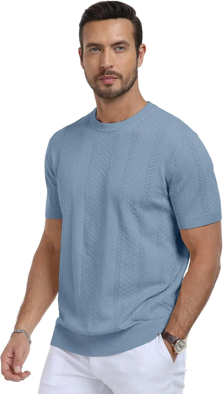 Aiyino Men's Knit T-Shirt Short Sleeve Tee Crewneck Sweater Shirt Casual Pullover Tops