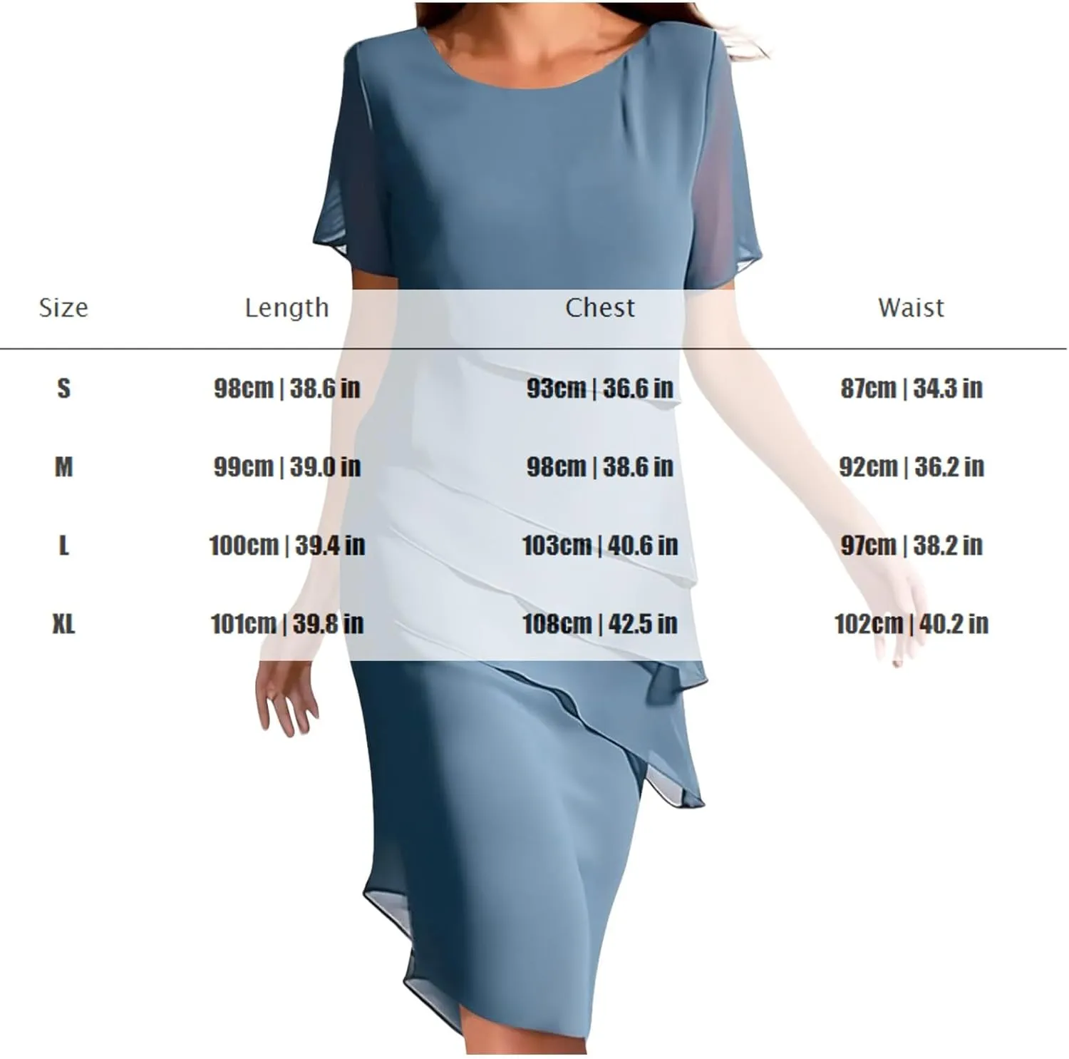 Akivide Women's Elegant Layered Chiffon Midi Dress Summer Flowy Flutter Short Sleeve Wedding Cocktail Party Dress