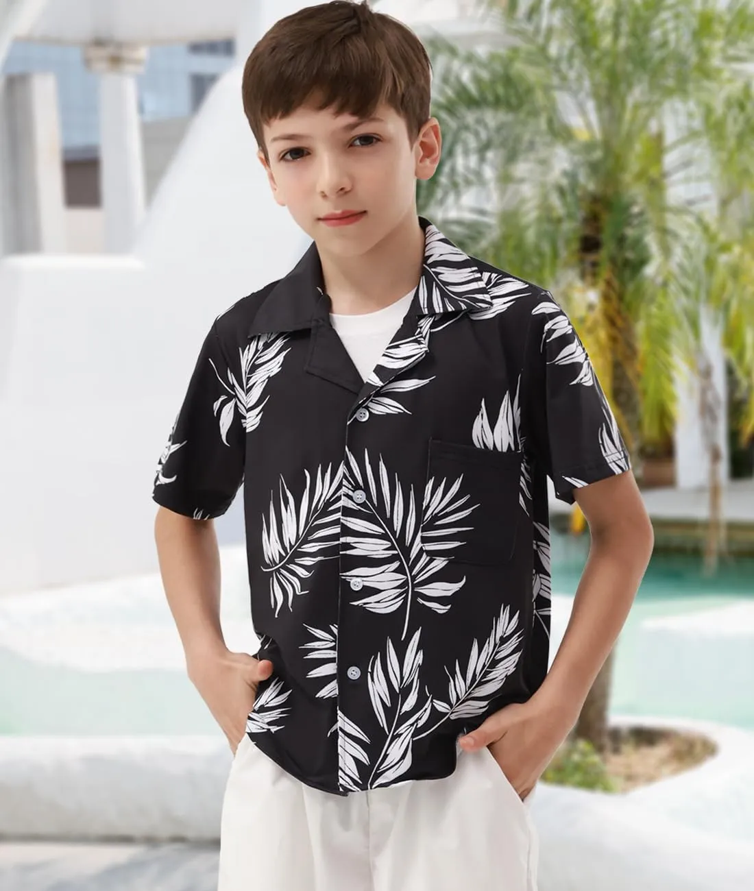 APTRO Boy's Hawaiian Shirt Tropical Beach Casual Summer Shirt with Pocket Short Sleeve 4-15 Years