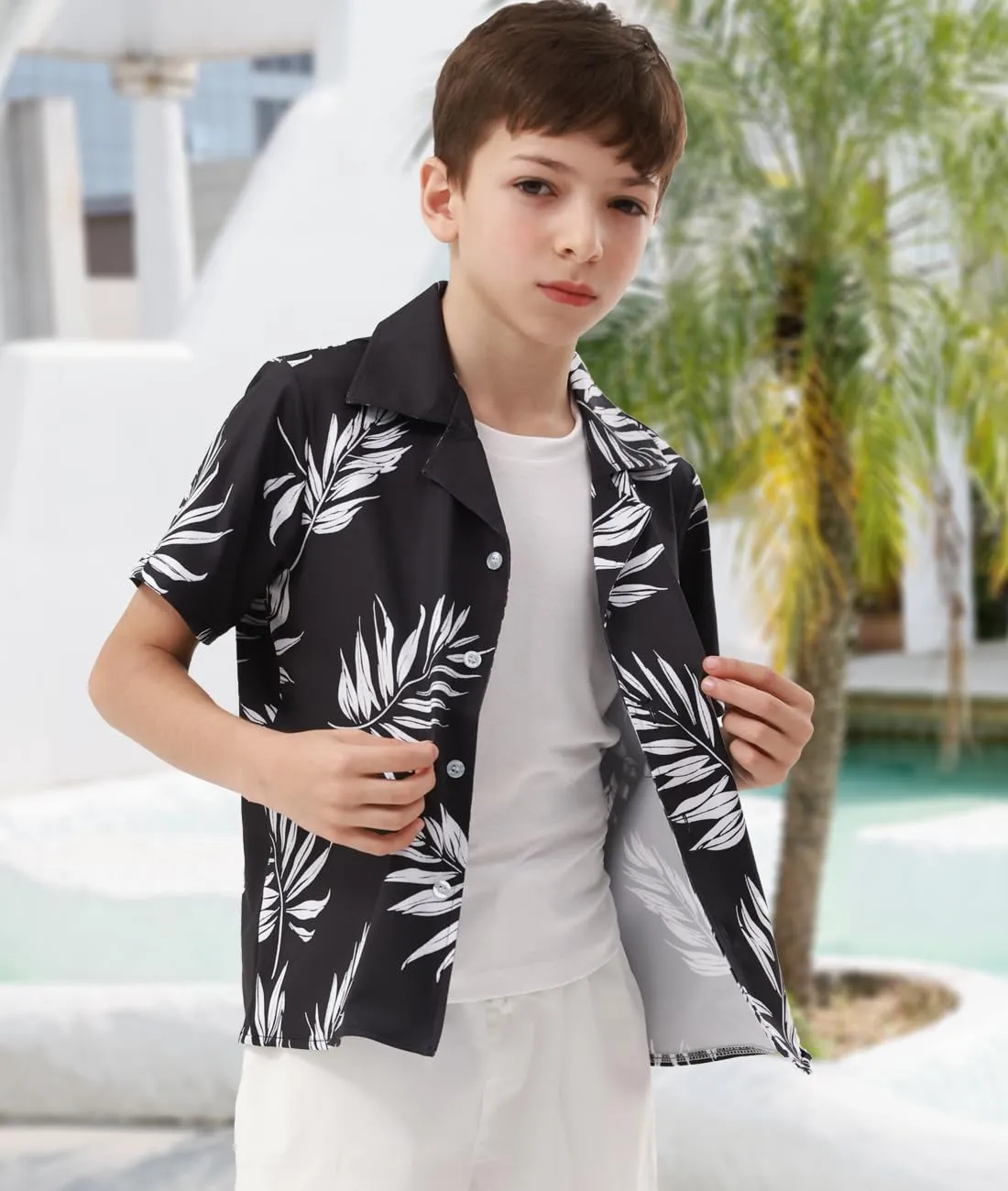 APTRO Boy's Hawaiian Shirt Tropical Beach Casual Summer Shirt with Pocket Short Sleeve 4-15 Years