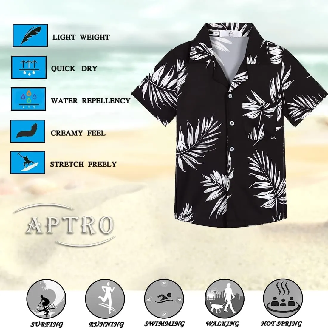 APTRO Boy's Hawaiian Shirt Tropical Beach Casual Summer Shirt with Pocket Short Sleeve 4-15 Years