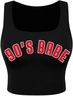 Avanova Women Ribbed Knit Graphic Crop Top Sleeveless Sexy Summer Tank Shirt
