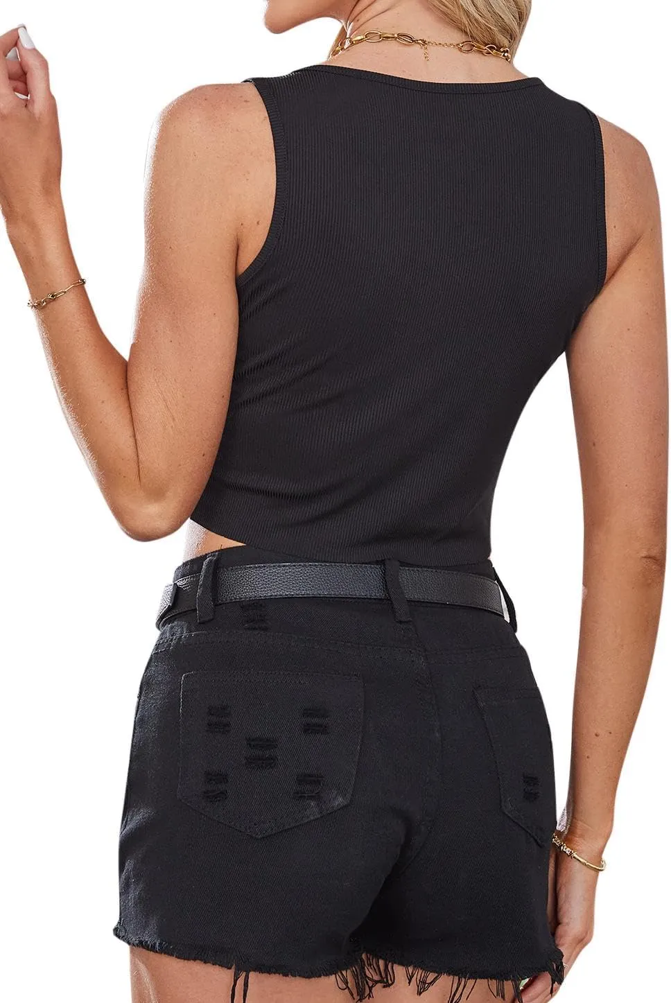 Avanova Women Ribbed Knit Graphic Crop Top Sleeveless Sexy Summer Tank Shirt