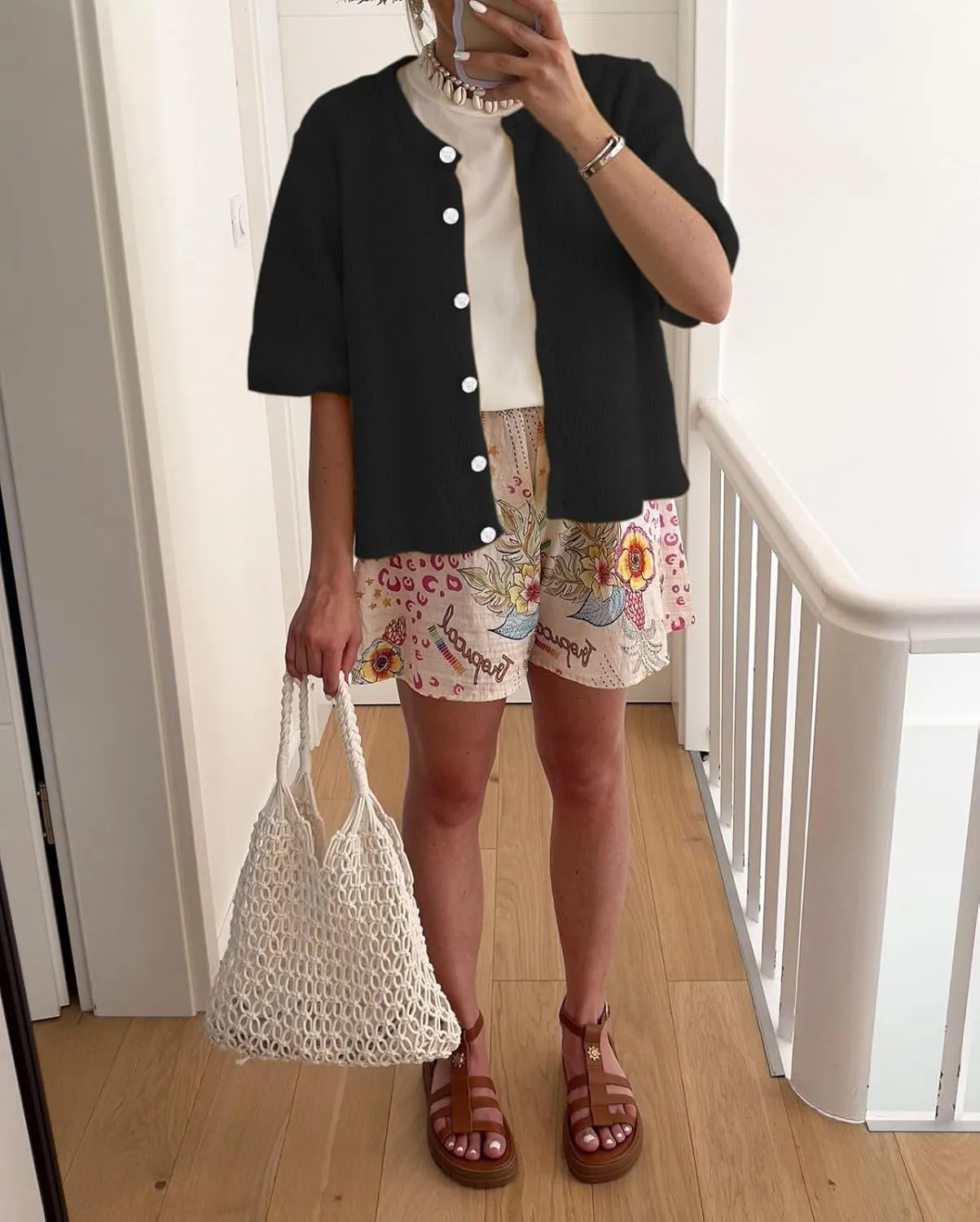 BAIGRAM Women Button Up Short Sleeve Cardigan Crew Neck Cropped Oversized Sweaters Cute Going Out Knit Y2K Tops