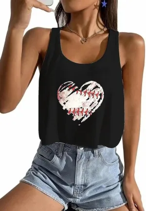 Baseball Crop Tops Shirts Women Baseball Mom Crop Tank Game Day Gifts Funny Sleeveless Tank Tops