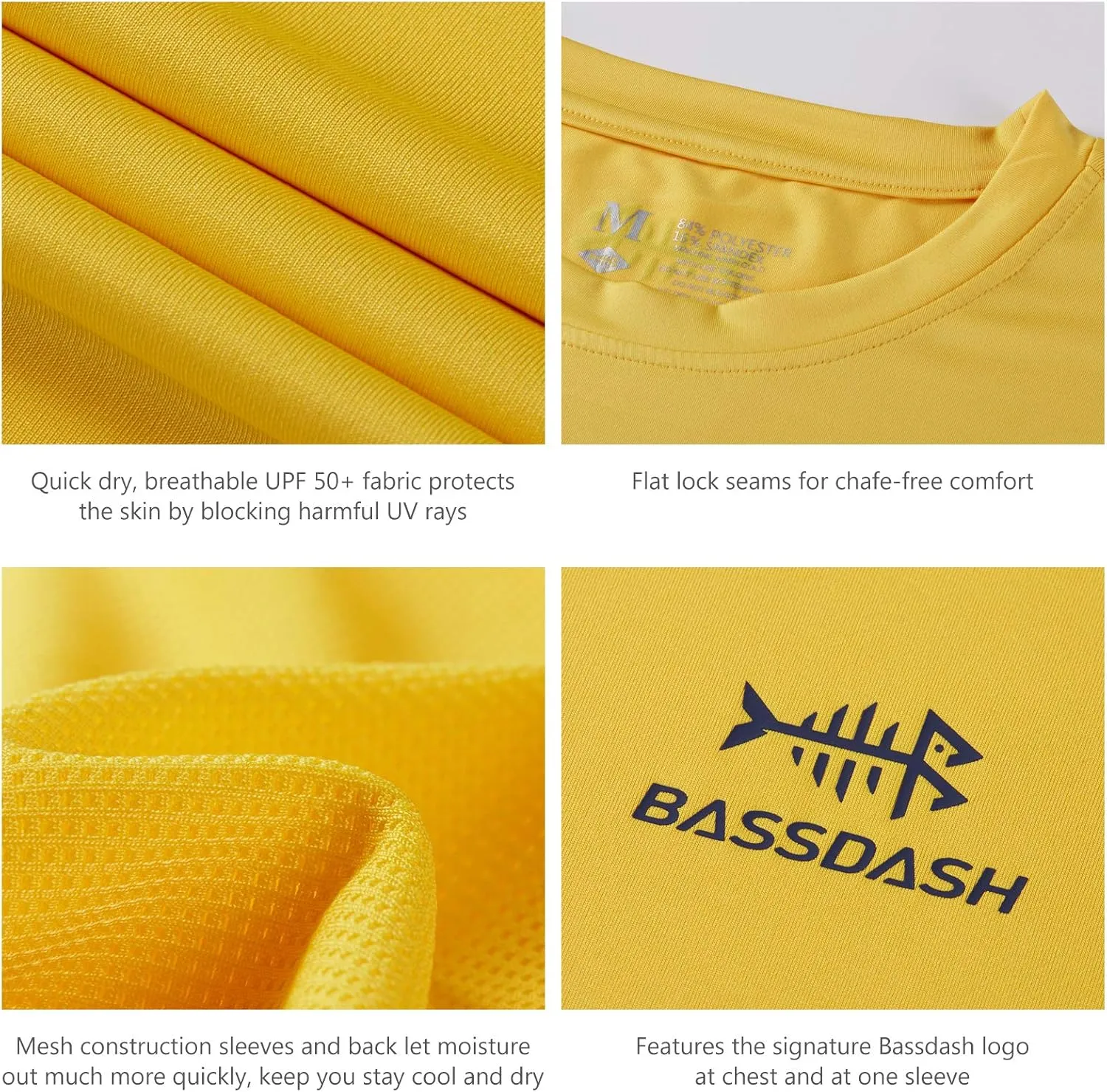 BASSDASH Mens UPF 50  Sun Protection Fishing Shirt Short Sleeve UV T-Shirt