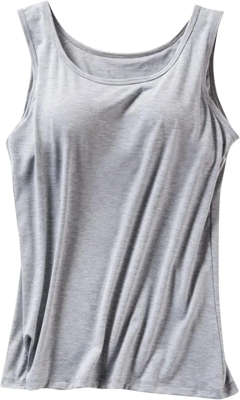 Basysin Tank Tops with Built in Bras Shelf Bra Tanks Cami Workout Camisole Basic T-Shirts Padded Ttank Tops for Women