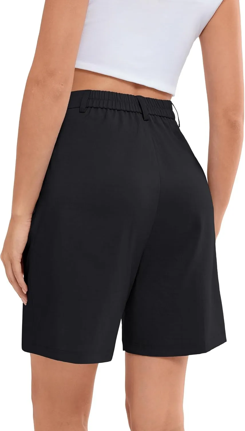 Belle Poque Women Bermuda Shorts High Waisted Wide Leg Shorts Dressy Casual Shorts with Pockets
