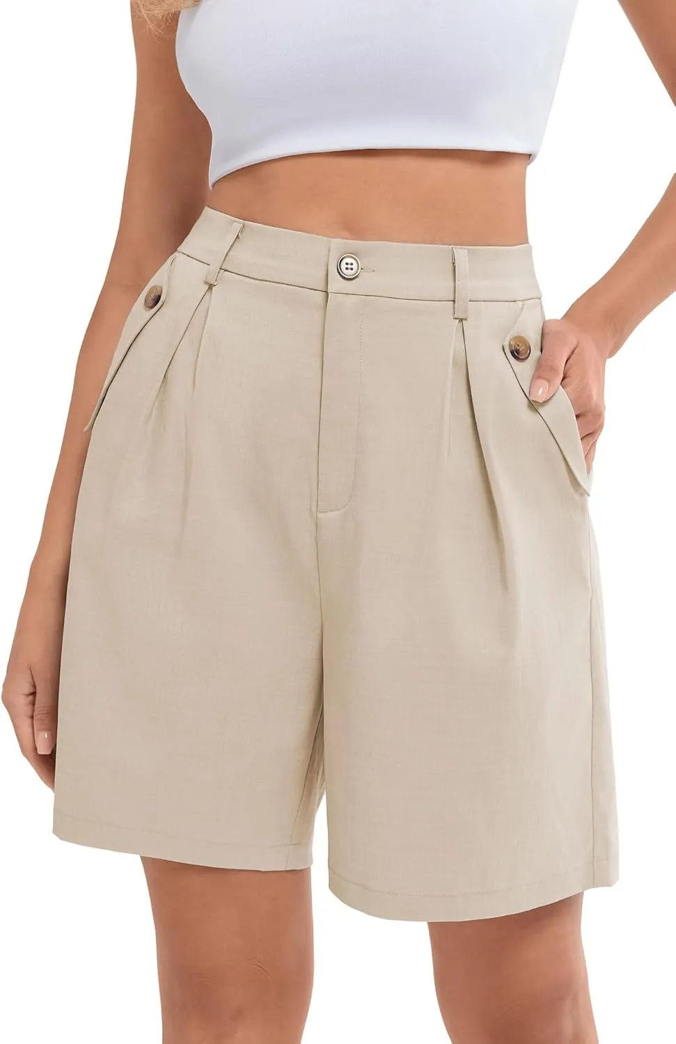 Belle Poque Women Bermuda Shorts High Waisted Wide Leg Shorts Dressy Casual Shorts with Pockets