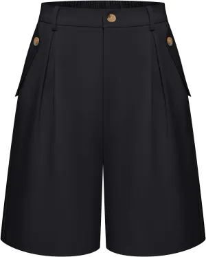 Belle Poque Women Bermuda Shorts High Waisted Wide Leg Shorts Dressy Casual Shorts with Pockets