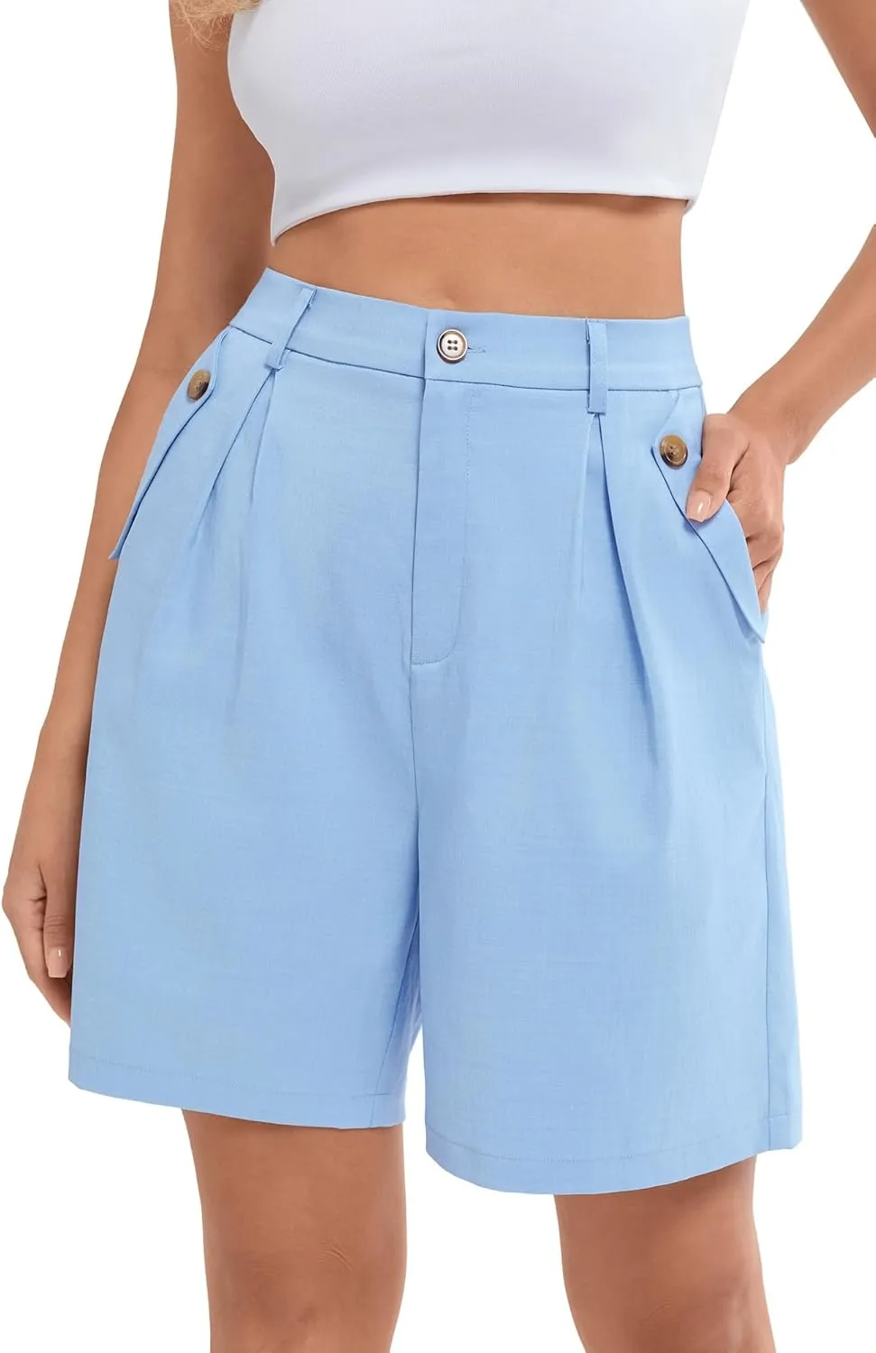 Belle Poque Women Bermuda Shorts High Waisted Wide Leg Shorts Dressy Casual Shorts with Pockets