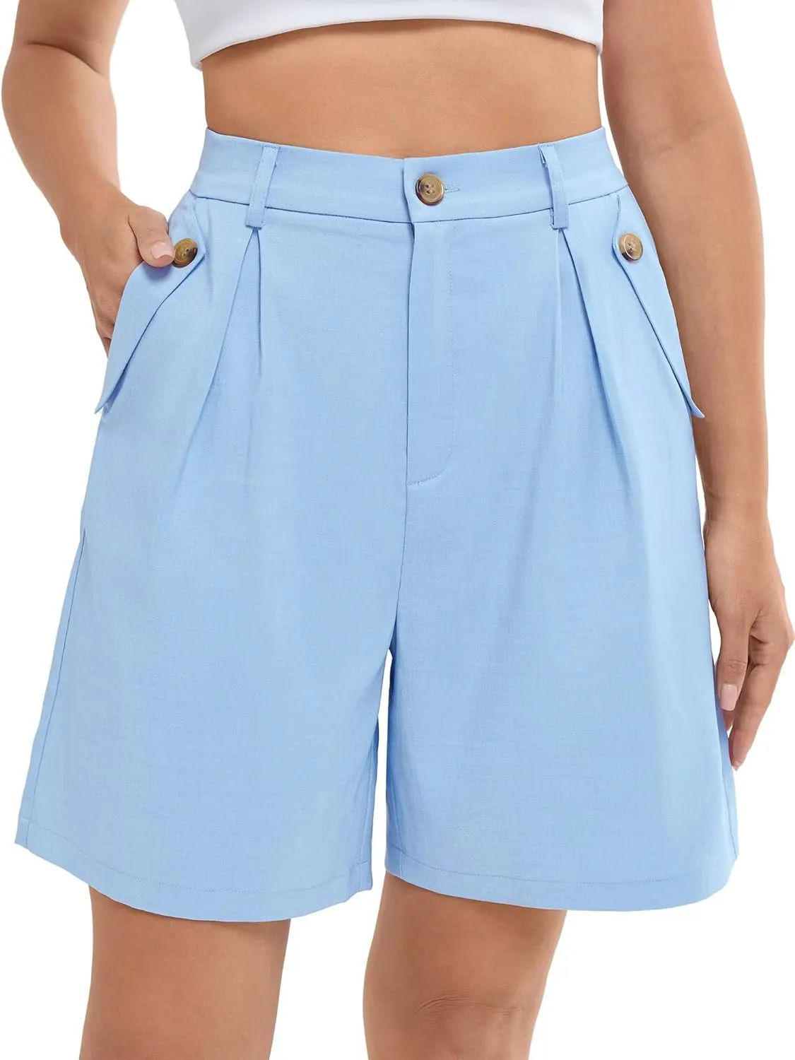 Belle Poque Women Bermuda Shorts High Waisted Wide Leg Shorts Dressy Casual Shorts with Pockets