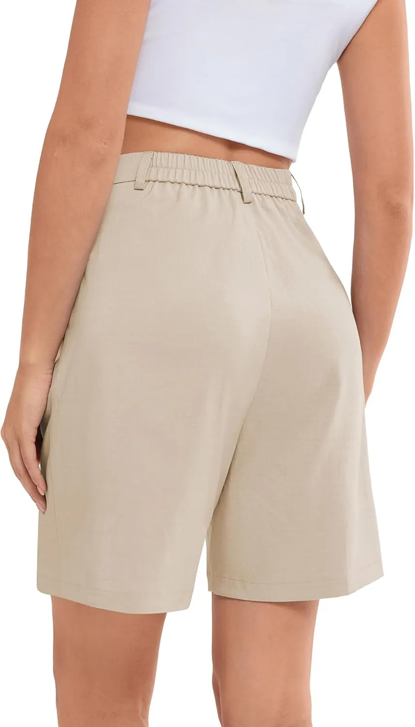 Belle Poque Women Bermuda Shorts High Waisted Wide Leg Shorts Dressy Casual Shorts with Pockets