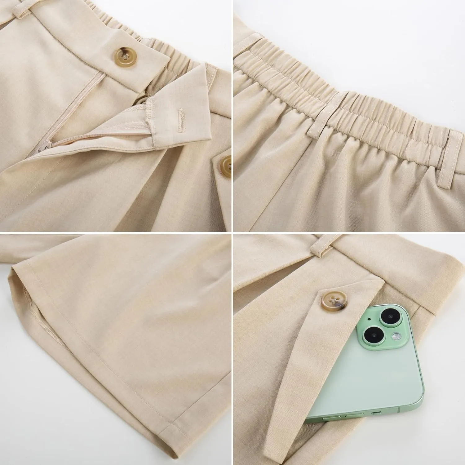 Belle Poque Women Bermuda Shorts High Waisted Wide Leg Shorts Dressy Casual Shorts with Pockets