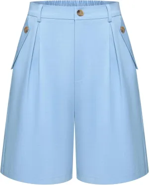 Belle Poque Women Bermuda Shorts High Waisted Wide Leg Shorts Dressy Casual Shorts with Pockets