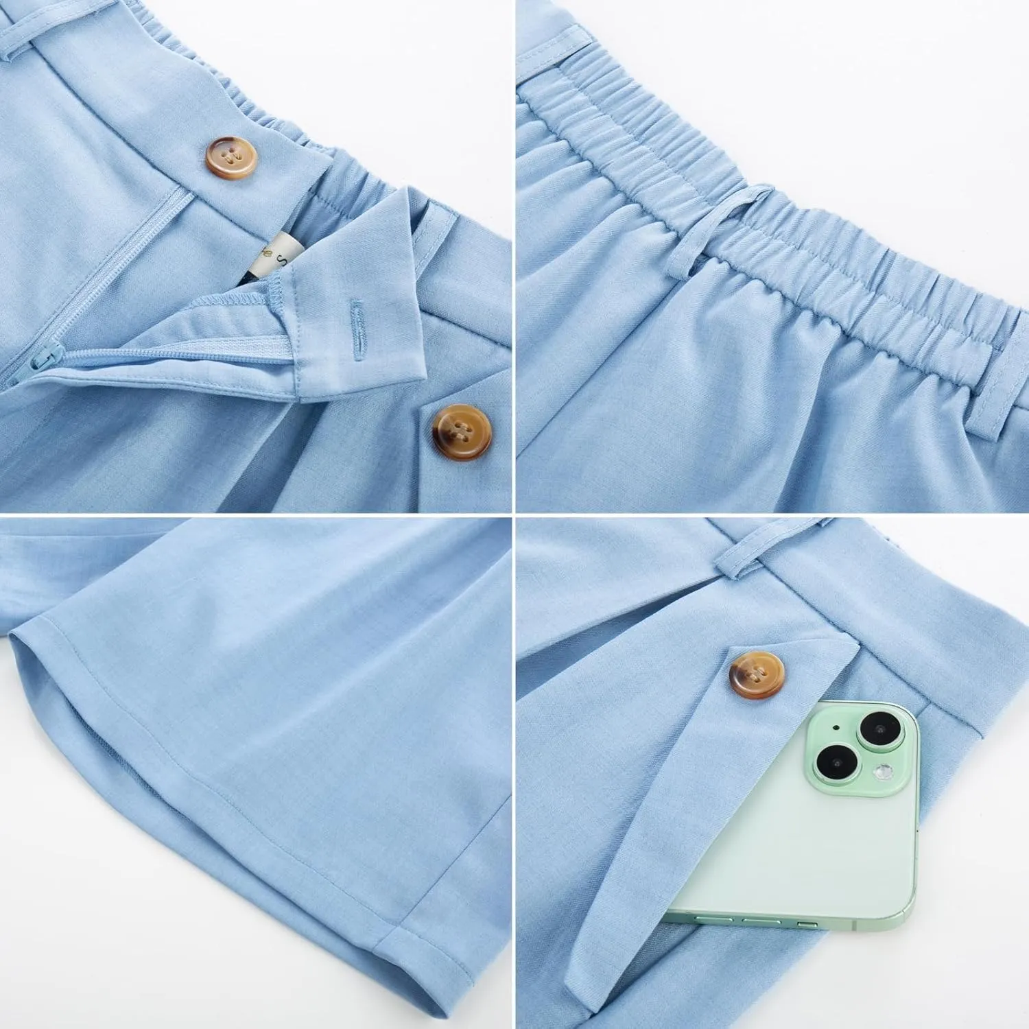 Belle Poque Women Bermuda Shorts High Waisted Wide Leg Shorts Dressy Casual Shorts with Pockets