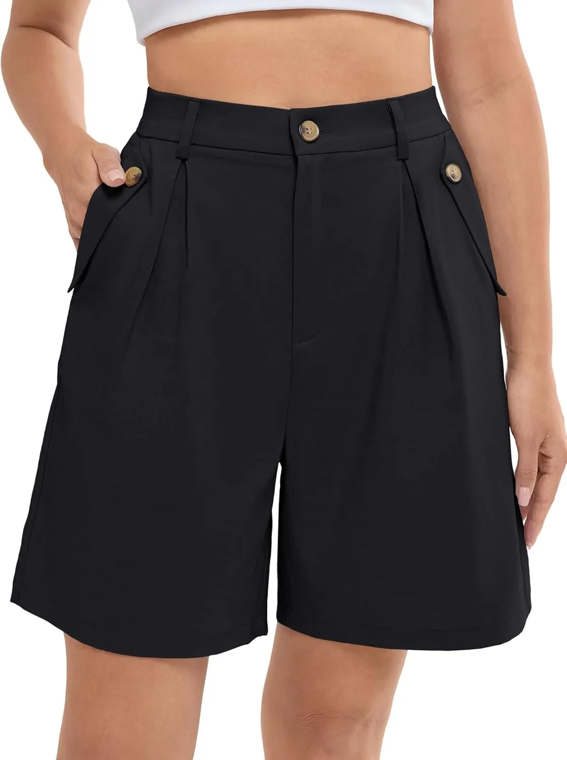 Belle Poque Women Bermuda Shorts High Waisted Wide Leg Shorts Dressy Casual Shorts with Pockets