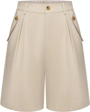 Belle Poque Women Bermuda Shorts High Waisted Wide Leg Shorts Dressy Casual Shorts with Pockets