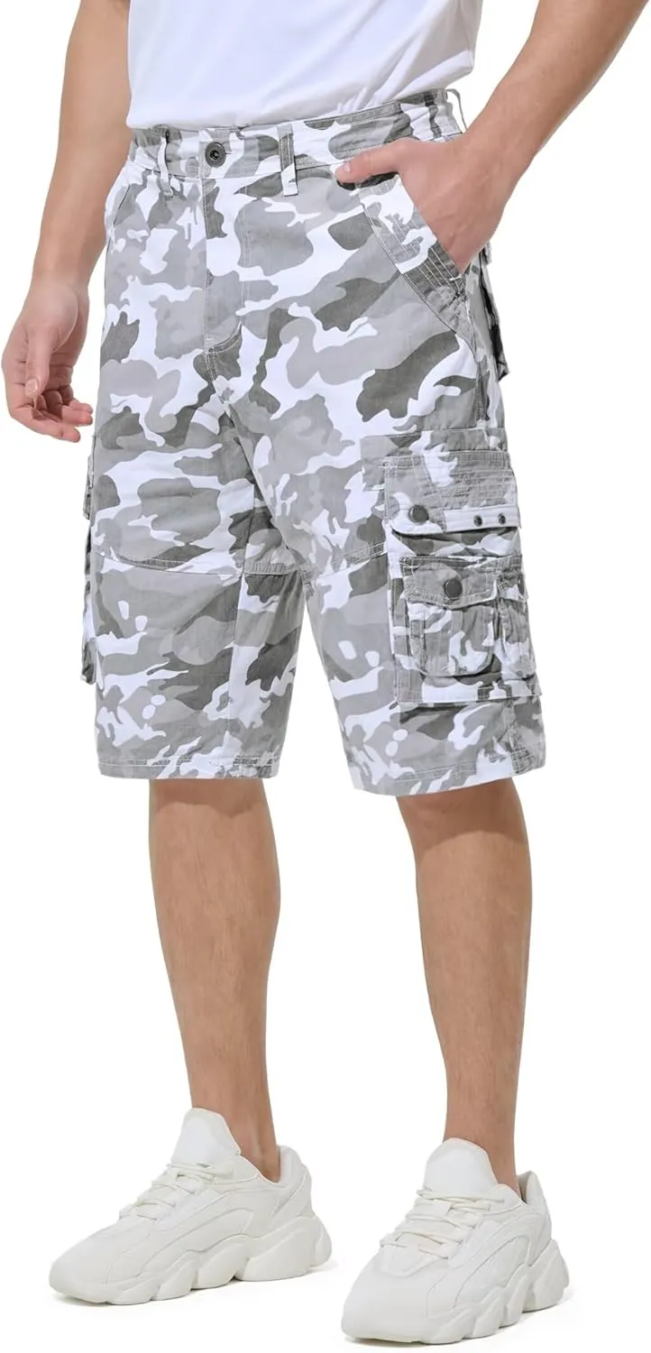 BEST SOUTH Men's Capri Long Twill Cargo Shorts Below Knee 13 Inches Cotton Relaxed Fit Casual Multi-Pocket