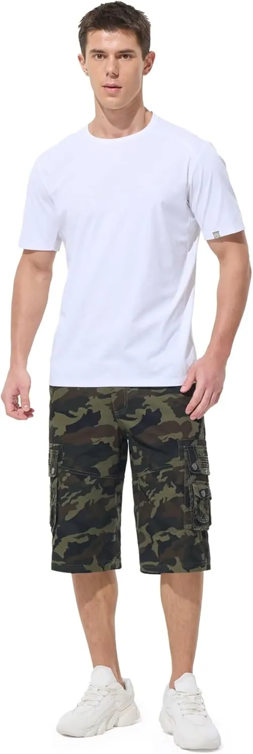 BEST SOUTH Men's Capri Long Twill Cargo Shorts Below Knee 13 Inches Cotton Relaxed Fit Casual Multi-Pocket