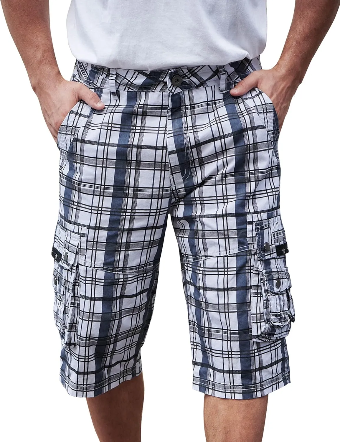 BEST SOUTH Men's Capri Long Twill Cargo Shorts Below Knee 13 Inches Cotton Relaxed Fit Casual Multi-Pocket