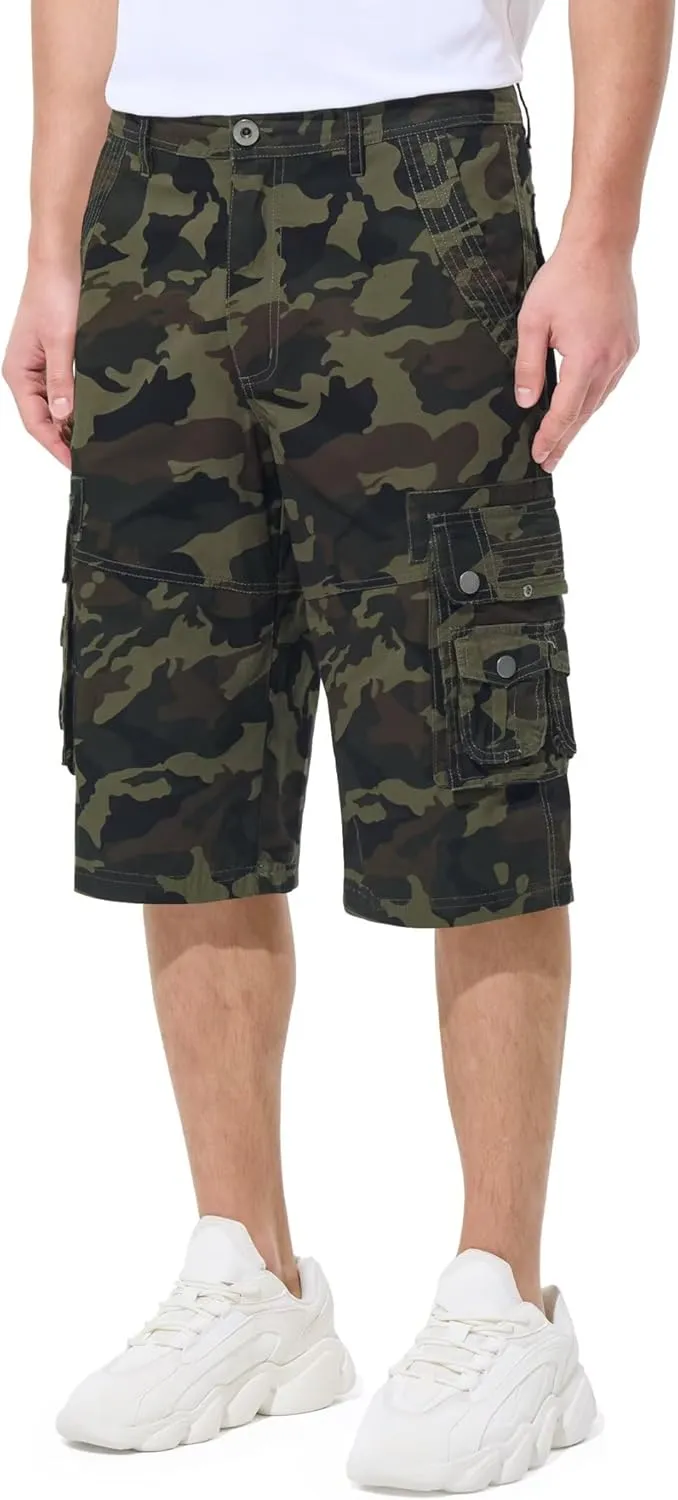 BEST SOUTH Men's Capri Long Twill Cargo Shorts Below Knee 13 Inches Cotton Relaxed Fit Casual Multi-Pocket