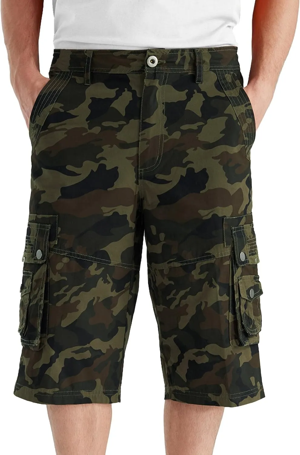 BEST SOUTH Men's Capri Long Twill Cargo Shorts Below Knee 13 Inches Cotton Relaxed Fit Casual Multi-Pocket