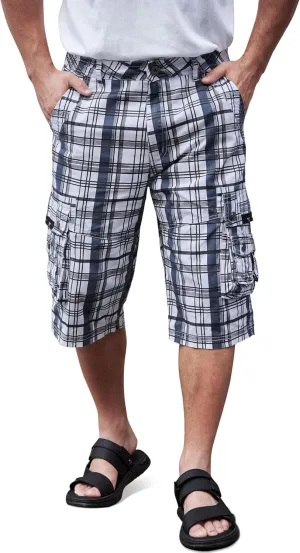 BEST SOUTH Men's Capri Long Twill Cargo Shorts Below Knee 13 Inches Cotton Relaxed Fit Casual Multi-Pocket