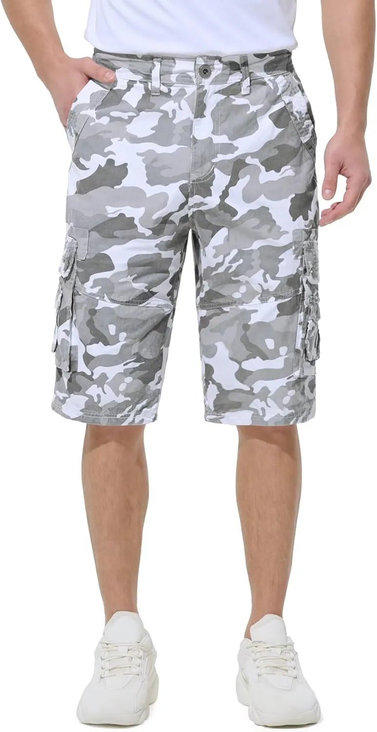 BEST SOUTH Men's Capri Long Twill Cargo Shorts Below Knee 13 Inches Cotton Relaxed Fit Casual Multi-Pocket