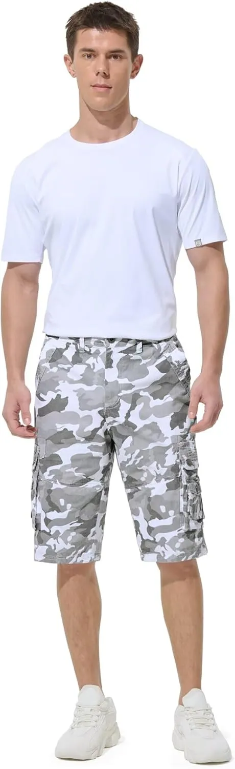 BEST SOUTH Men's Capri Long Twill Cargo Shorts Below Knee 13 Inches Cotton Relaxed Fit Casual Multi-Pocket