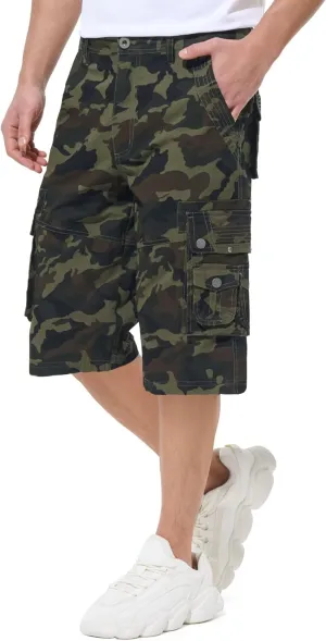 BEST SOUTH Men's Capri Long Twill Cargo Shorts Below Knee 13 Inches Cotton Relaxed Fit Casual Multi-Pocket